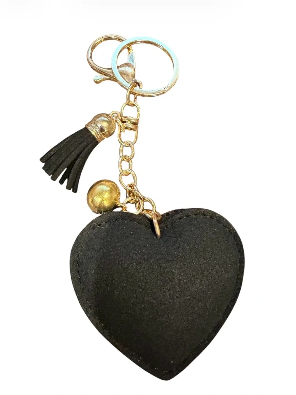 Crystal Heart  Bag Charm/ Keychain with Black Tassel
